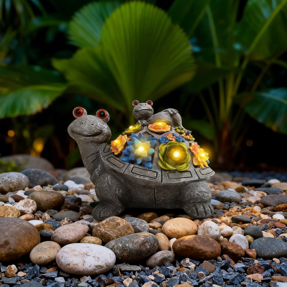 Outdoor Solar Turtle Statue with Succulents and LED Lights for Garden