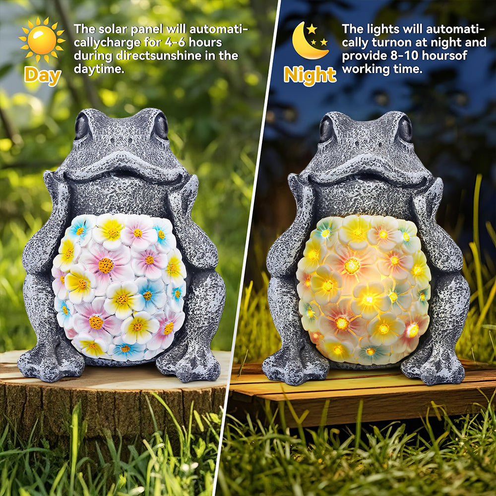Solar Garden Frog Statue Outdoor Decor with LED Light for Yard and Lawn