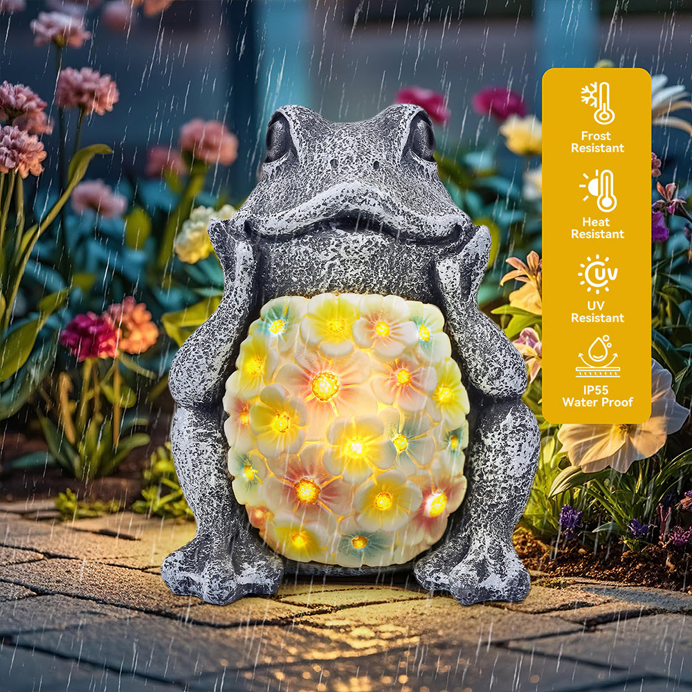 Solar Garden Frog Statue Outdoor Decor with LED Light for Yard and Lawn