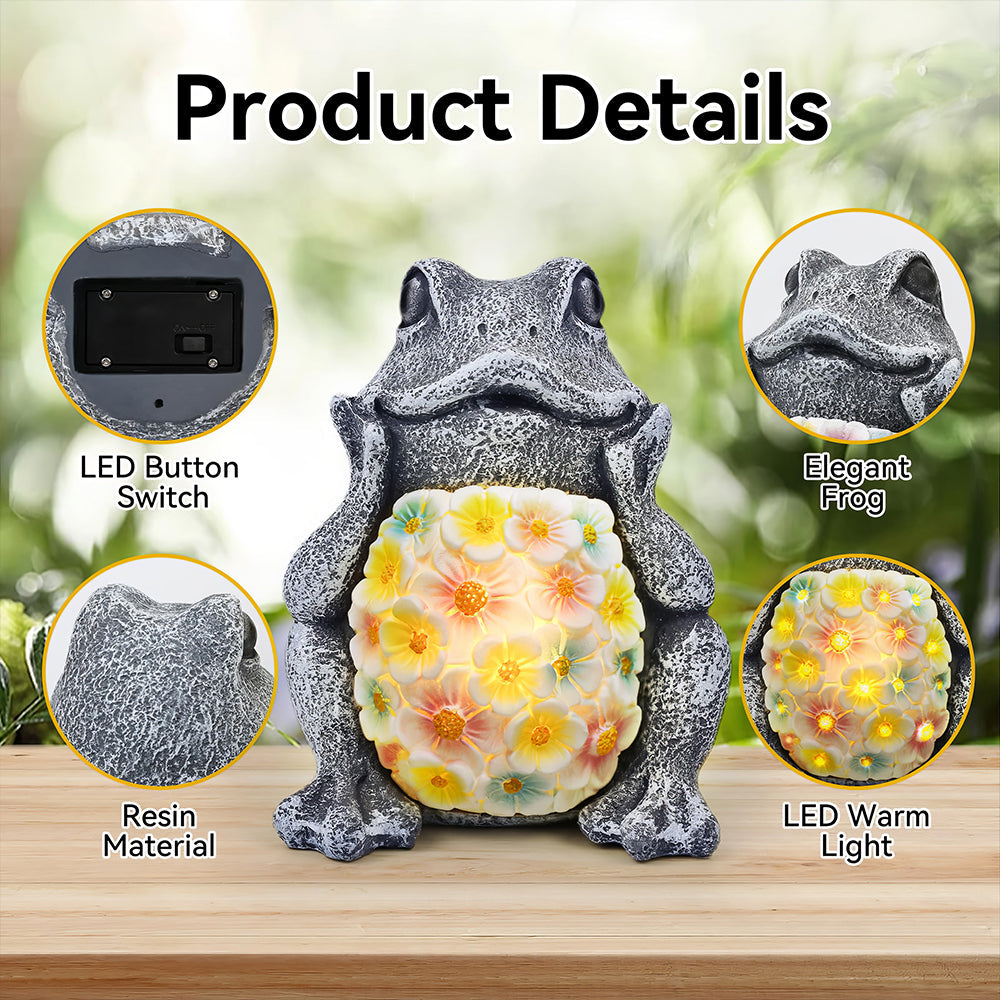 Solar Garden Frog Statue Outdoor Decor with LED Light for Yard and Lawn
