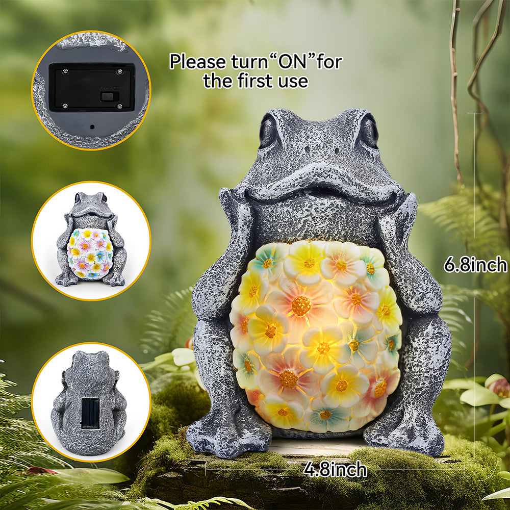 Solar Garden Frog Statue Outdoor Decor with LED Light for Yard and Lawn