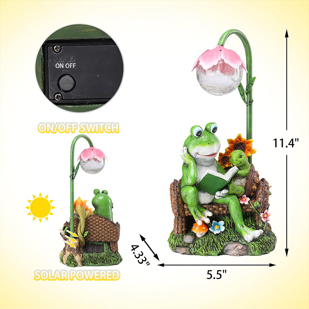 Solar Frog and Turtle Garden Statues with Lights Outdoor Lawn and Patio Decor