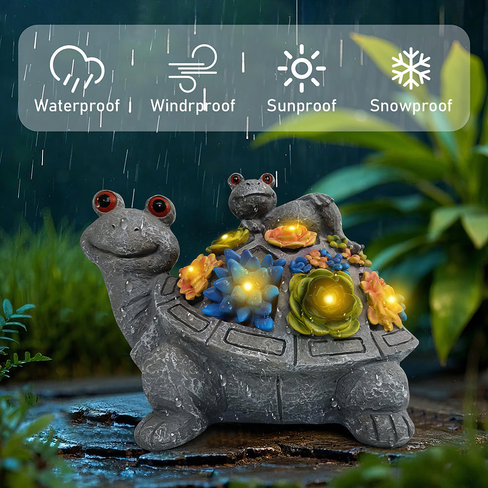 Outdoor Solar Turtle Statue with Succulents and LED Lights for Garden
