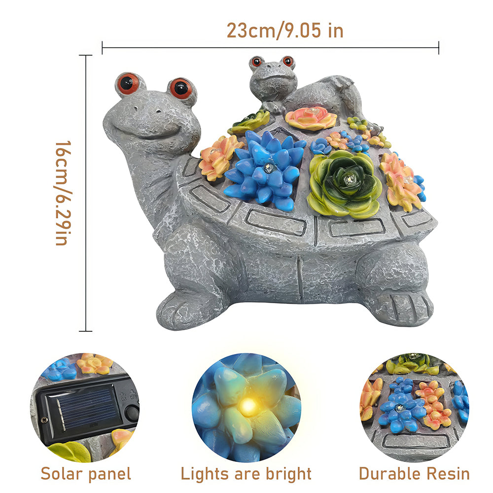 Outdoor Solar Turtle Statue with Succulents and LED Lights for Garden